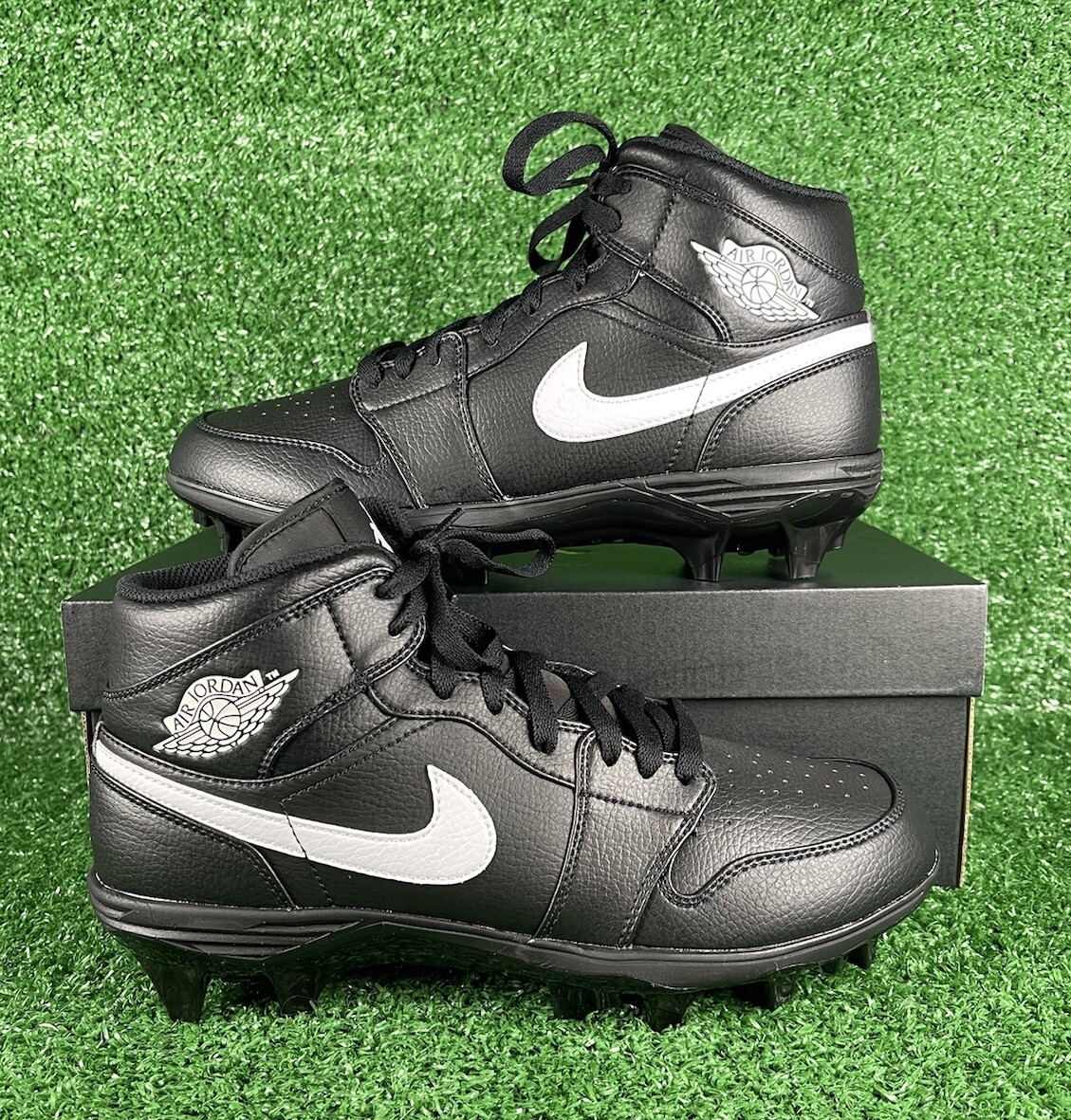 Nike Air Jordan 1 Mid Football Cleats White Triple Black FJ6805