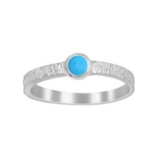 Textured Band 3MM Round Shape Turquoise 925 Sterling Silver Stacking Women Ring