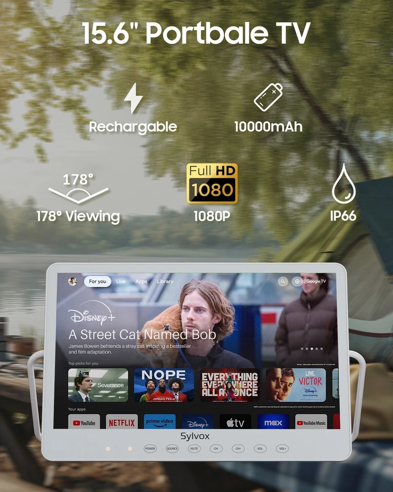 Sylvox 15.6 inch Portable TV 10000 mAh smart Google TV 12V DC 1080P Waterproof - Image 4 of 4