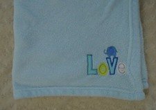 Estex Love Elephant Baby Blanket Blue Green White Plush Soft Security Lovey