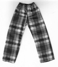 Homemade Doll Clothes-Gray, White, Black Plaid Elastic Waist Pants Ken Doll PP