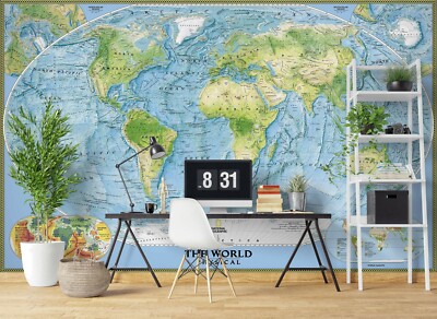 3D Blue World Map ZHUA474 Wallpaper Wall Mural Removable Self-adhesive Amy