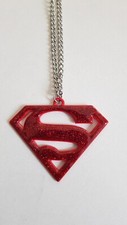 Claire's Red Glittery Superman Necklace, Unisex, Excellent Condition, DC Comics