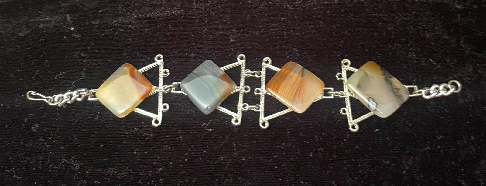 Polished Agate Rectangular Stones Bracelet Silver… - image 3