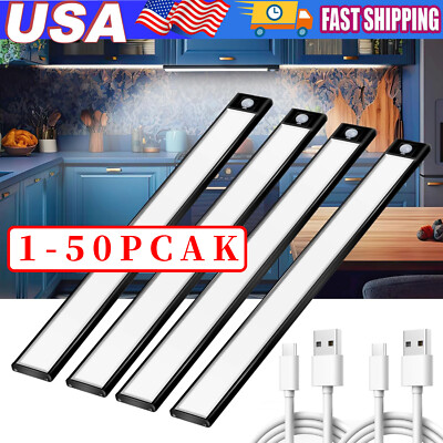 LED Motion Sensor Under Cabinet Closet Light USB Rechargeable Kitchen Lamp Strip