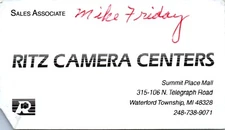 Mike Friday Ritz Camera Centers Waterford Michigan Business Card
