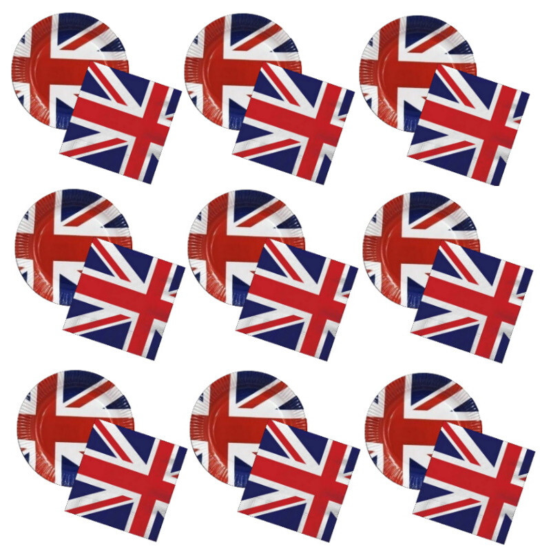 52-teilig Union Jack Flagge 20 x 9 Zoll Teller & 32 x Servietten Set Krönungsbuffet Party