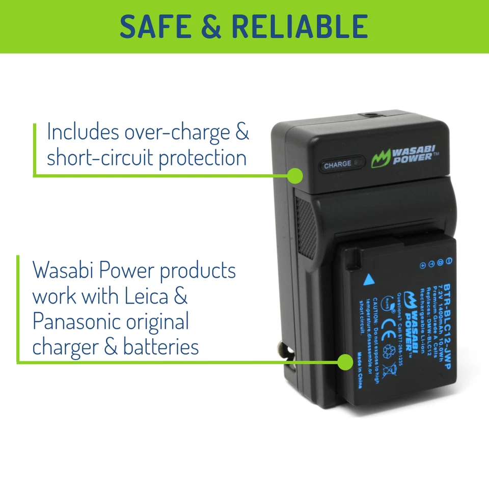 Аккумулятор питания Wasabi (2 шт.) и зарядное устройство для Panasonic DMW-BLC12 (полностью - Изображение 3 из 4