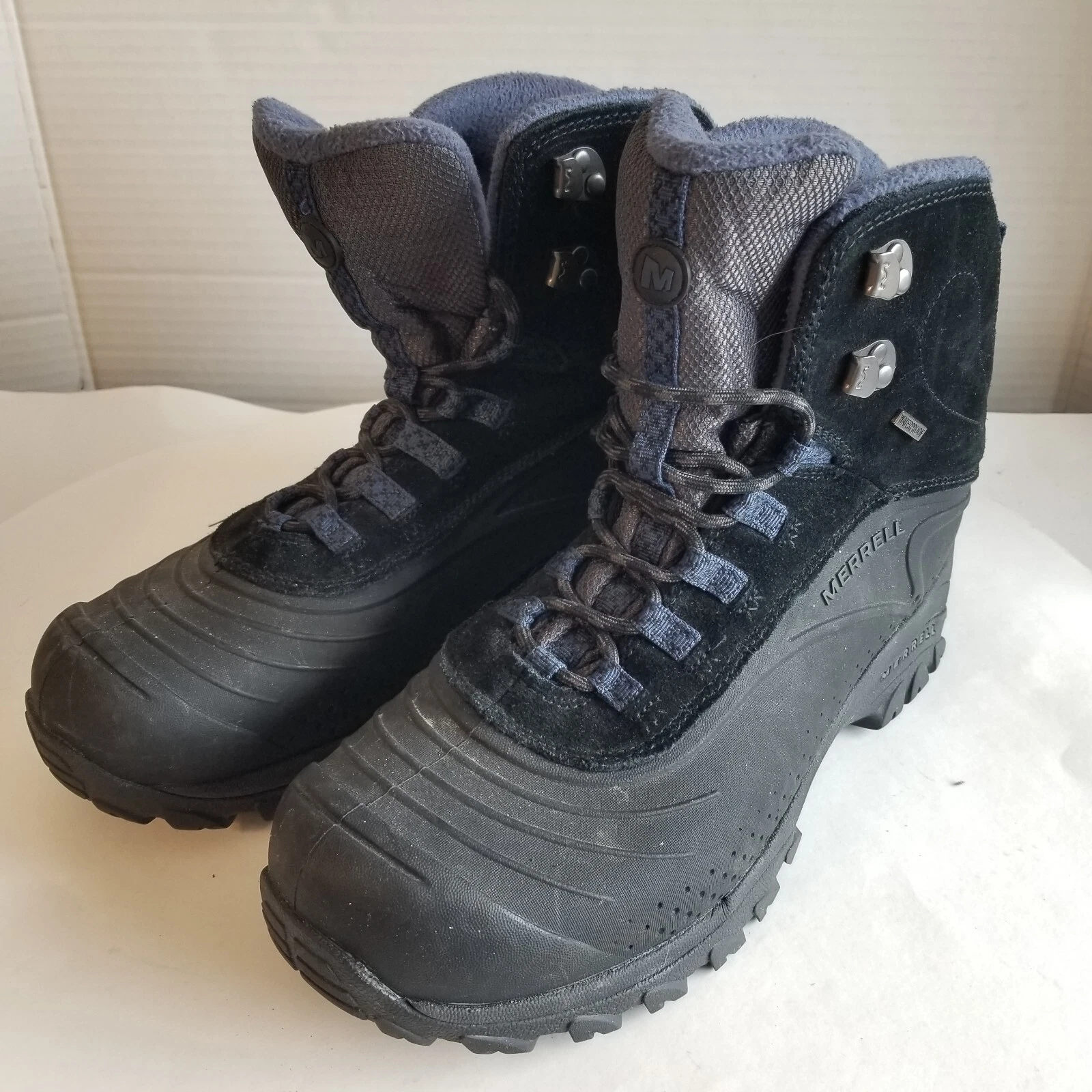 Merrell Men's 10 Black Gray Mid Waterproof Hiking Trail Boots