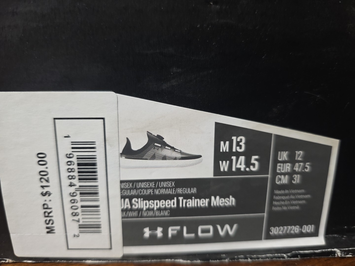Size 13 - Under Armour SlipSpeed Mesh Black White