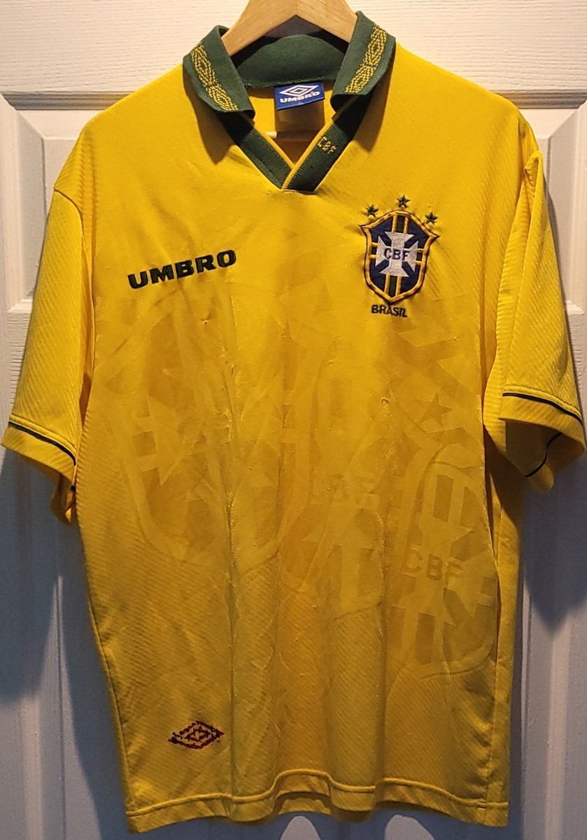 Maillot Vintage Umbro Brésil 1994 – équipe Nationale De Football, Taille S, Jaune, Occasion