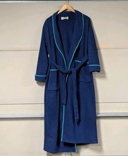 LL Bean Belted Bathrobe Mens/Womens Size Large Blue with Green Trim Made in USA