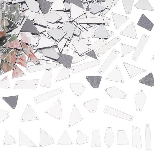 PH PandaHall 180pcs 10 Styles Sew on Mirrors Flat Back 9-23mm in width, Clear  - product listing photo
