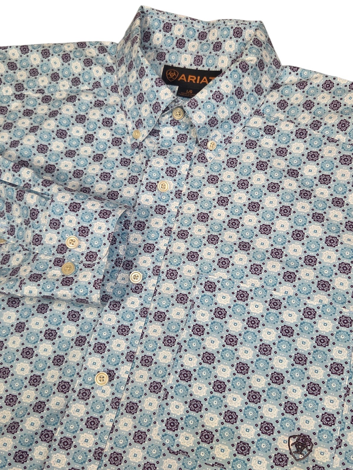 Ariat Blue Geometric Pattern L/S Button Down Shir… - image 4