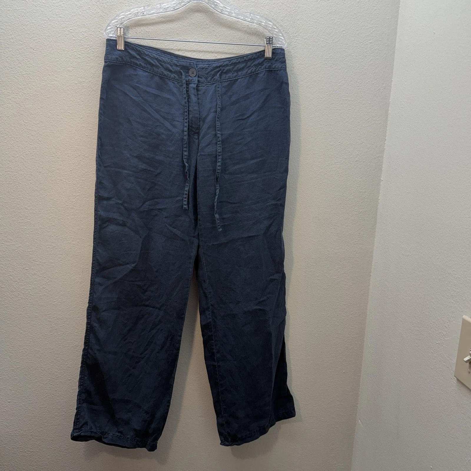 Tommy Bahama Pants Womens Sz 8 Blue 100% Linen Wide Leg Resort Wear Minimalist