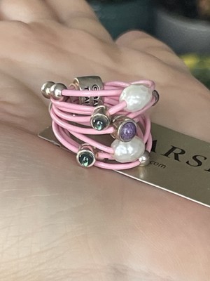 Barse Silver Pink Leather Pearl Purple Turquoise Tribal Ring Sz 8