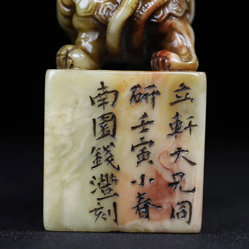 Piedra Shoushan natural china tallada a mano exquisita sello de tortuga negra 7794 Foto 3 de 4