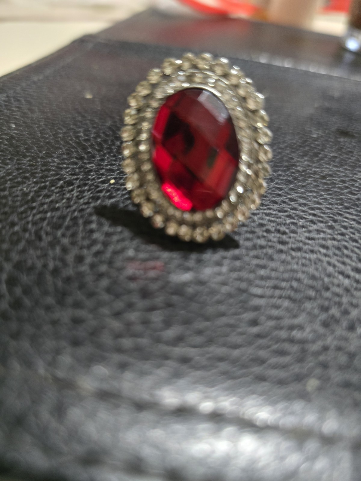 RED OVAL Adjustable Ring with SILVER Accents - image 1