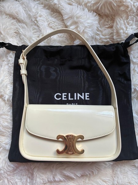 CELINE Terence Triomphe Shoulder Bag Ivory Beige Patent Leather Gold Hardware