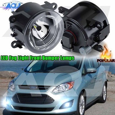 Pair Clear LED White Fog Light For Ford C-Max 2013-2018 Bumper Driving Lamps R&L