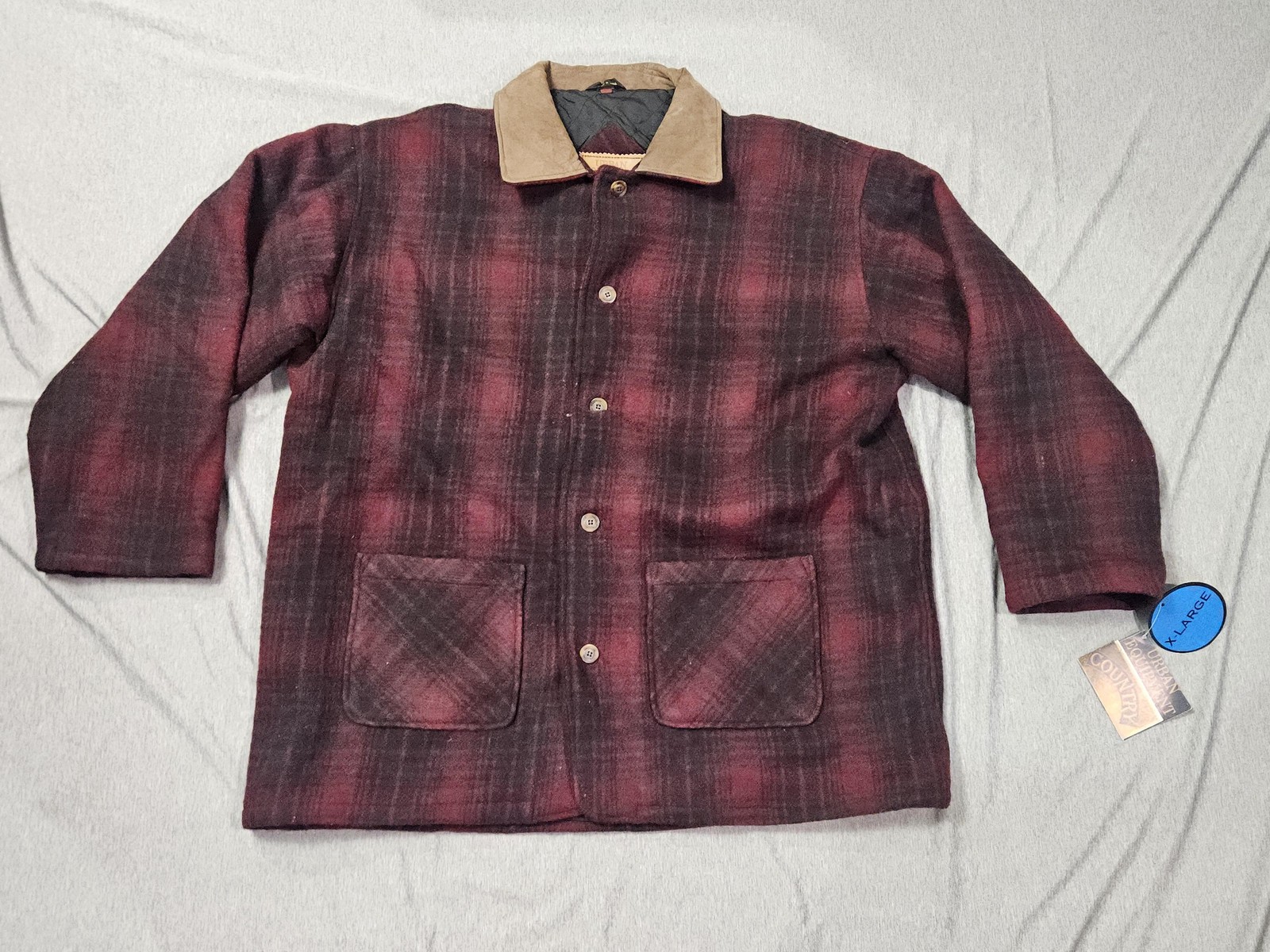 Country Jacket Mens Xl Red Black Plaid Wool Blend Lined Coat