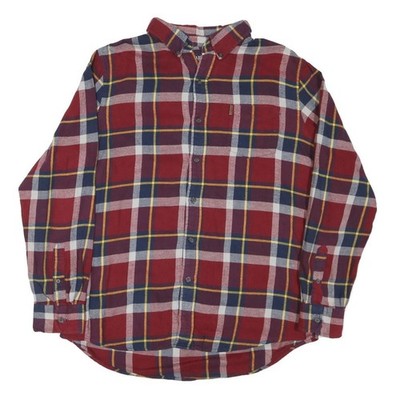 CHAPS Herren Rot & Marineblau Kariert Hemd L Baumwollmischung Knöpfe Freizeit