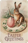 Easter Bunny Painting Egg Vintage Tin Metal Signs Home Décor 8x12