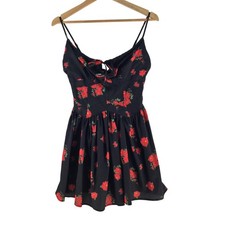Tiger Mist Dress Womens XS Black Floral Sweetheart Strappy Flare Mini 132923