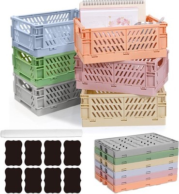 Aiuuee Pack of 6 Folding Boxes, 25 x 16 x 10 cm, Large Foldable Sturdy Folding