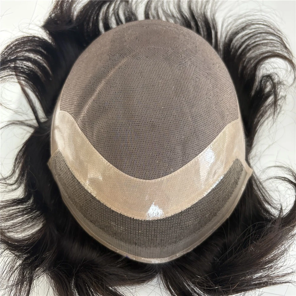 Sistema de reemplazo de cabello frontal de encaje mono toupee para hombre peluca cabello humano para hombre Foto 4 de 4
