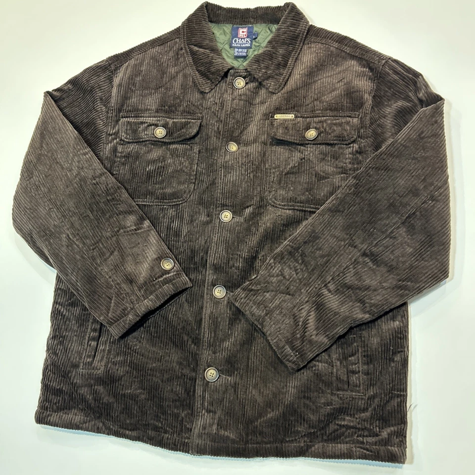 Chaps Ralph Lauren Corduroy Jacket Men's Large Brown Y2K Vintage Button Up Cord - Image 2 of 4