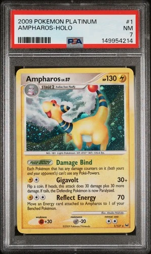 2009 POKEMON PLATINUM #1 AMPHAROS-HOLO PSA 7