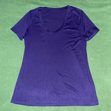 Women  s Navy Blue V- Neck T- Shirt Short Sleeve Casual Top Size X-L Unbranded