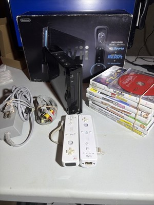 Nintendo WII RVL-001 Black Open Box No Manual - 8 Games Tested With Kinect