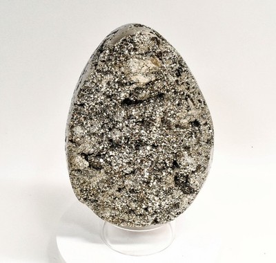 9.25'' Polished PYRITE CRYSTAL EGG Carving With Stand Huanzala mine, Peru T691