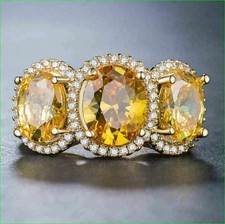 Lab-Created Citrine 3.10Ct Oval Cut Halo Engagement Ring 14K Yellow Gold Plated