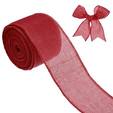 Burlap Ribbon, 2.5" x 10 Yards Burlap Wired Edge Ribbon Dark Red 