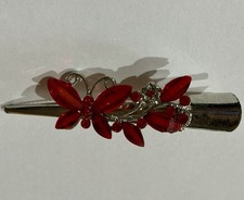 Vintage Red Rhinestone Silver tone Butterfly Hair Clip VTG Beautiful