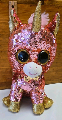 Ty Flippables  11'' SUNSET Unicorn Beanie Boos Color Changing Sequin Plush