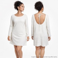 Womens Off White Boho Romantic Festival Mini Dress Scoop Back Bell Sleeve XL