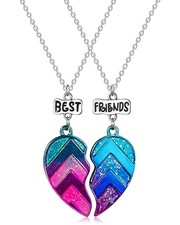 BFF Necklace for 2-Matching Heart Best Friends Forever Rainbow Pendant Friendshi