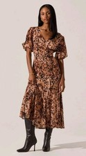 ASTR The Label Lavena Puff Sleeve Maxi Dress Womens Large Leopard NWT NO Belt*