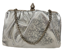 Vintage Silver Metallic Clutch Purse with a Chain Strap 8 X 6X 1.5 Inches
