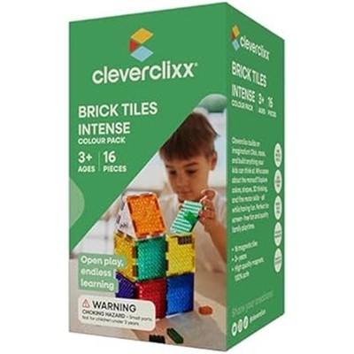 Cleverclixx Brick Tiles Pack Knallfarben 16 Teile, magnetische Steckbauteile