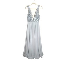 Jenny Yoo Kinsley Maxi Dress Gown Women's 8 Whisper Blue Chiffon Lace Fairy 