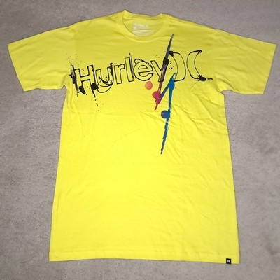Y2K Hurley International T-shirt Mens Medium Yellow Lightning Bolt Paint Splat