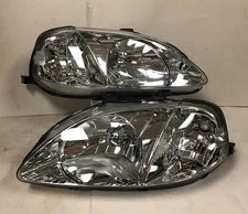 Euro Chrome Housing Clear Lens Reflector Headlights Lamps For 99 00 Honda Civic