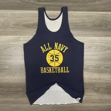 True Vintage 80s Navy Basketball Jersey Mens XL Reversible Russell Made in USA