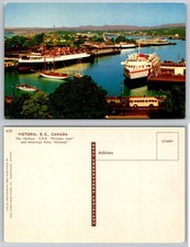 Victoria BC Harbour CPR Princess Joan American Ferry Chinook Vintage Postcard