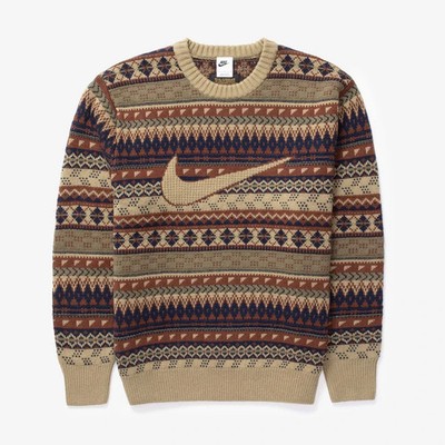 Nike Life Fair Isle Swoosh Pullover Olivgrün FZ0125-276 Größe M/L NEU  